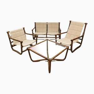 Bamboo & Rattan Safari Sofa, Chairs & Table, Set of 4