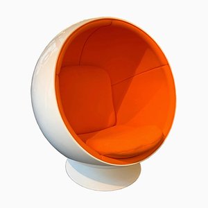 Finnish Space Age Orange & White Ball Chair by Eero Aarnio for Adelta