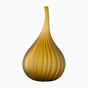 Mittelgroße Bernsteinfarbene Drops Vase aus Satin von Renzo Stellon