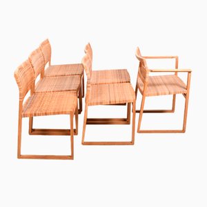 BM61 & BM62 Dining Chairs in Oak and Cane by Børge Mogensen for Fredericia, Set of 6