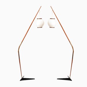 Teak Fishing Pole Floor Lamps by Svend Aage Holm Sørensen for Holm Sørensen & Co, 1950s, Set of 2
