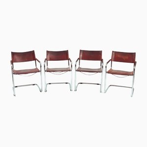 Italian S34 Bauhaus Chairs in Cognac Leather by Linea Veam, 1970s, Set of 4