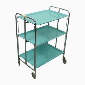 Mid-Century German Foldable 3-Level Dinette Serving Trolley in Mint Blue and Chrome from Bremshey & Co.
