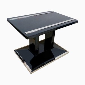 Table d'Appoint Bauhaus Art Déco en Laque Noire et Chrome, Autriche, 1920s