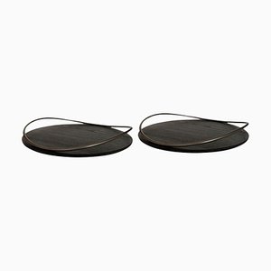 Small Black Ash Wood Touché Bois Handle Tray by Mason Editions, Set of 2