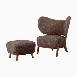 Sahara Sheepskin Tmbo Lounge Chair & Pouf by Mazo Design, Set of 2