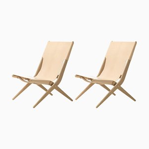 Natural Oak and Natural Leather Saxe Chairs from by Lassen, Set of 2