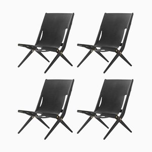 Black Stained Oak and Black Leather Saxe Chairs from by Lassen, Set of 4