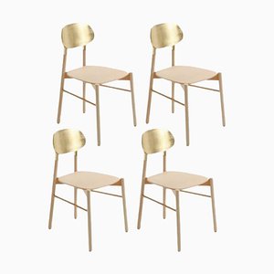 Gold Lacquered Back Natural Beech Bokken Chair by Colé Italia, Set of 4