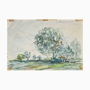 Paulette Humbert, Landscape, Original Drawing, Mid-20th-Century