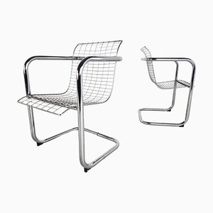 Chrome Wire Armchairs, 1980s, Set of 2
