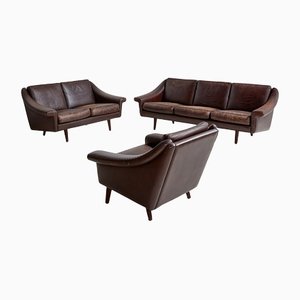 Matador Leather Sofa Set by Aage Christiansen for Eran, Set of 3