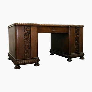 20th-Century Oak Desk with Grapes and Vine Leaves