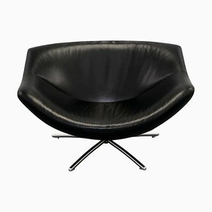 Black Leather Gigi Swivel Armchair on Chrome Legs by Gerard Van Den Berg for Heals