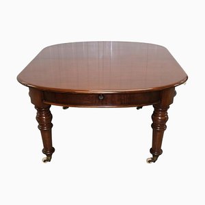 Victorian Mahogany Extendable Brown Dining Table with Two Original Leaves