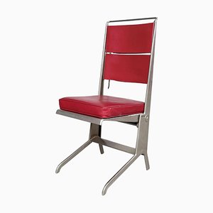 Französischer Mid-Century Stuhl aus rotem Leder & Stahl von Jean Prouvé für Tecta, 1980er