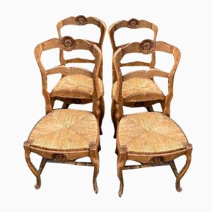 Antique Beech & Rush Seat Van Gogh Chairs, 1900, Set of 4