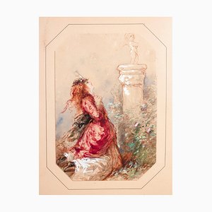 Dame avec Cupidon, 1865, Aquarelle sur Papier