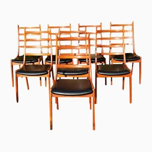 Chaises de Salle à Manger Mid-Century en Teck avec Assises en Similicuir de Korup Mobelfabrik, 1960s, Set de 8