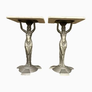 Hollywood Regency Marble Topped Occasional Tables, Set of 2
