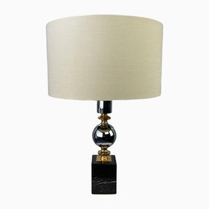Vintage Mid-Century Modern Hollywood Regency Table Lamp in Chrome, Gold and Marble from Maison Barbier, 1960