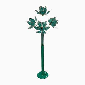 Mid-Century Modern Hollywood Regency Glass Lotus Flower Floor Lamp