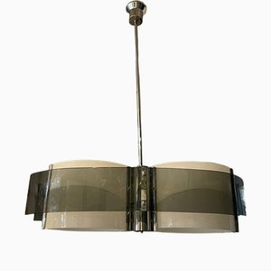 Vintage Mid-Century Modern Italian Hanging Light in Glass and Chrome, 1970s