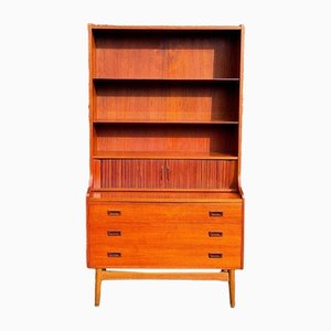 Mid Century Modern Teak Tambour Fronted Secretaire with Pull Out Desk by Borge Mogensen, 1950s