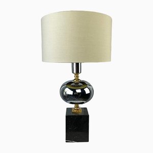 Large Vintage Mid-Century Modern Hollywood Regency Table Lamp in Chrome, Gold and Marble from Maison Barbier, 1960