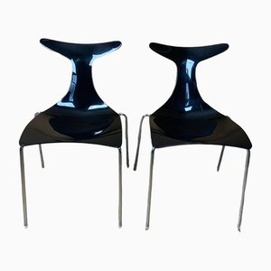 Contemporary Dolphin Tail Dining Chairs in Black Plastic and Chrome, 1980s, Set of 2