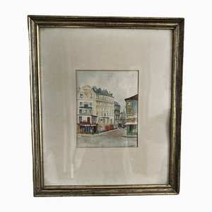 A. Paly, Parisian Street Scene with Berlin Bar, Watercolor, Framed
