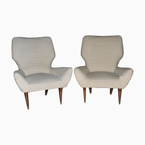 Beige Fabric & Wood Armchairs, 1960s, Set of 2