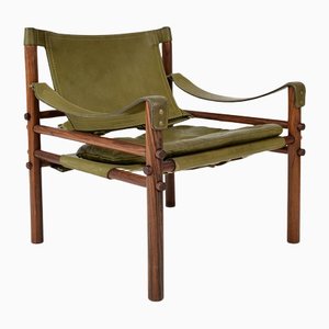 Midcentury Swedish Rosewood & Green Leather Sirocco Safari Lounge Chair from Arne Norell AB, 1960s