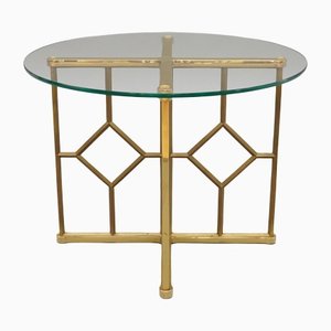 Vintage Round Glass Side Table With Brass Frame