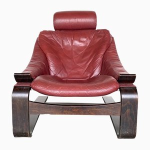 Red Leather Kroken Lounge Chair by Åke Fribytter for Nelo, Sweden
