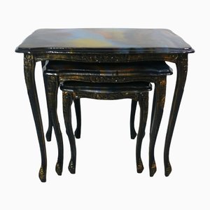 Tables Gigognes Style Chippendale en Résine Époxy Colorée et Noire, 1940s, Set de 3