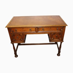 One Piece Oak Desk With Brown Leather Inset, 1920s