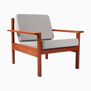 Lounge Chair in Solid Teak and Grey Wool by Torsten Johansson for Bo-Ex, 1960s
