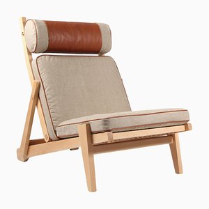 Canvas Lounge Chair in Beech and Leather by Hans J. Wegner, 1960s