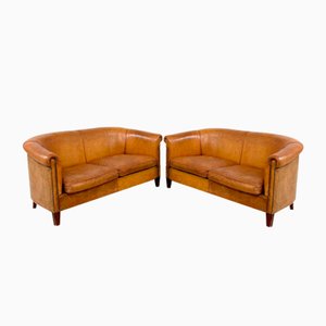 Vintage Dutch Club Sofas in Sheep Leather, Set of 2