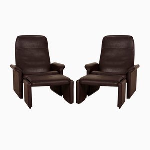 Braune DS 50 Sessel & Hocker aus Leder mit Entspannungsfunktion von De Sede, 4er Set