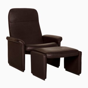 Brown Leather DS 50 Armchair & Stool With Relaxation Function from De Sede, Set of 2