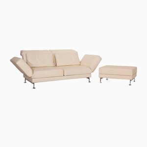Cream Leather Moule Two-Seater Sofa & Stool With Relax Function from Brühl, Set of 2