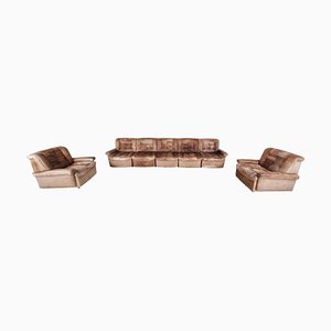 Vintage Brown Patchwork Modular Sofa in Leather, 1970s, Set of 7