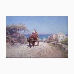 Arthur Jean Baptiste Calame, Route de San Remo, mioli attelage, 1906, Oil on Cardboard