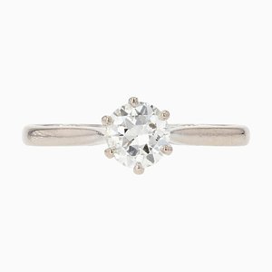 French Diamond Solitaire Ring in 18K White Gold, 1950s
