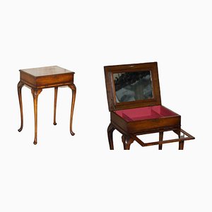 Burr Walnut Jewellery Box & Side Table With Glass Shelf
