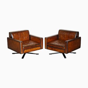 Brown Leather Kennedee Swivel Armchairs from Poltrona Frau, Set of 2