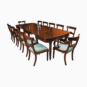 Antique Victorian Dining Table in Mahogany with Chairs, Set of 13