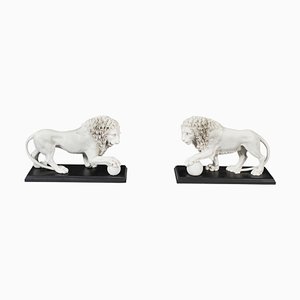 Composite Sculptures of Medici Lions in Marble, Set of 2